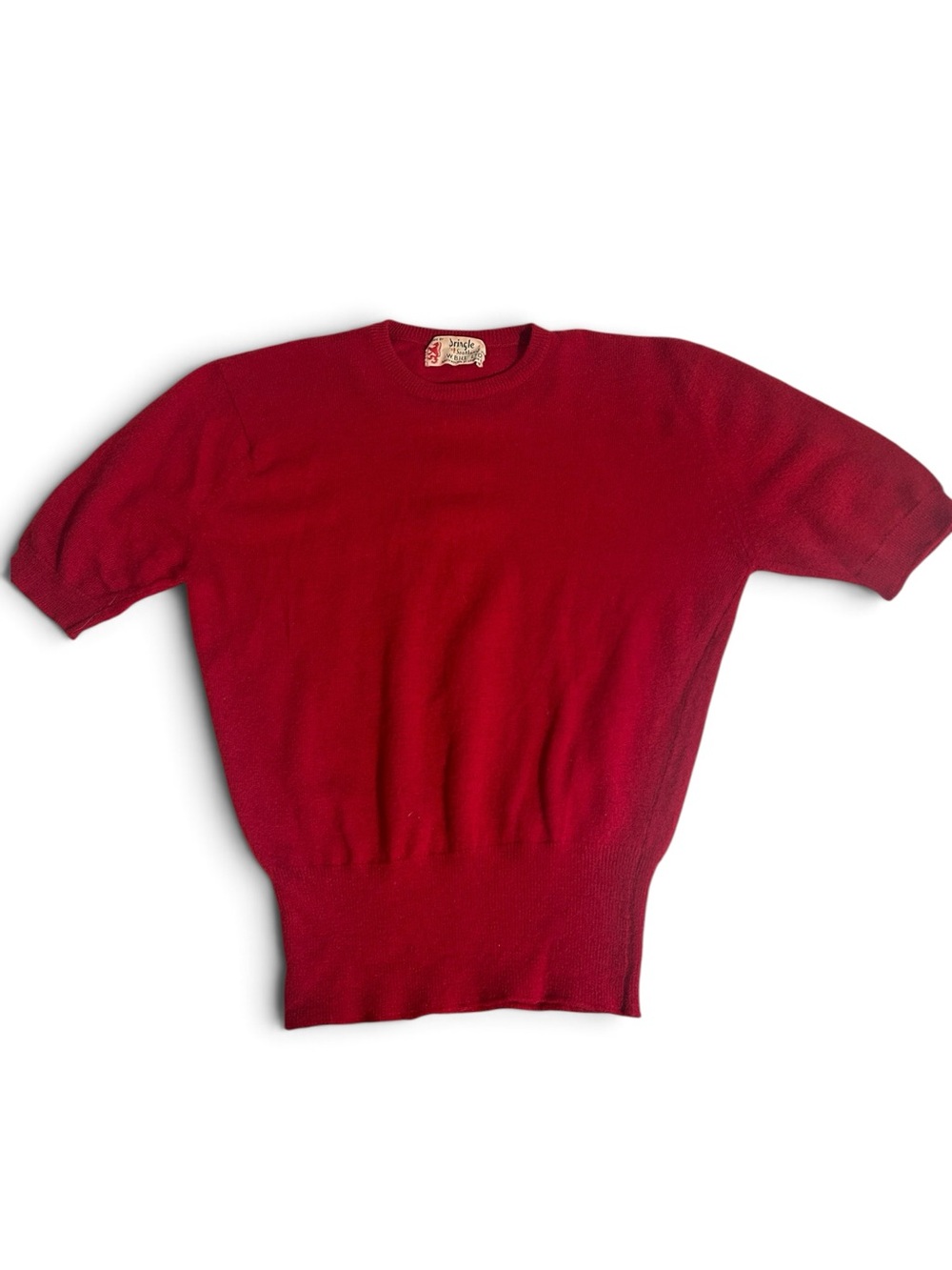 Pringle of Scotland Vintage Cashmere Red Short-Sleeve Crewneck Sweater S